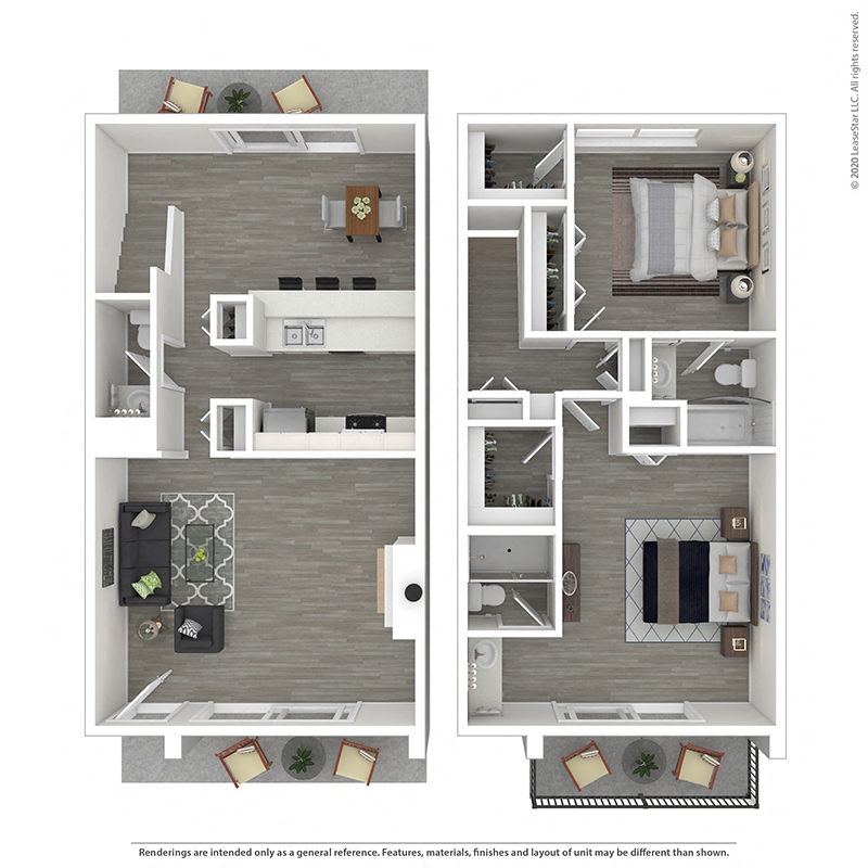 Two bedroom, two and a half bathroom at Mediterranean Village Apartment Homes